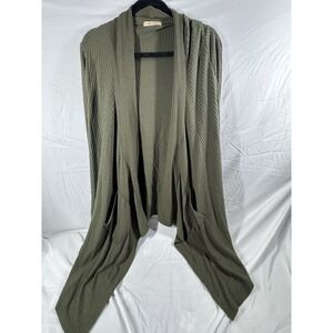 Sweet Romeo olive drab green waffle knit open cardigan with pockets